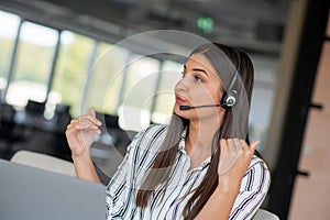 Brunette Lady Video Calling On Laptop Wearing Headphones Smiling And Waving Hand To Webcam Communicating Online