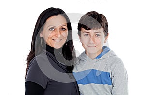 Brunette mother with his teenager son