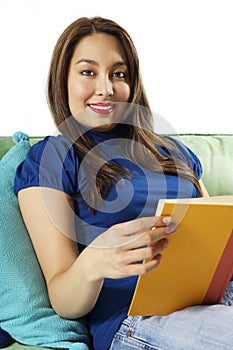 Brunette Relaxing and Reading