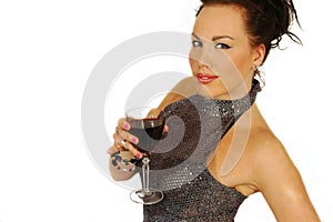 brunette with a wine glass