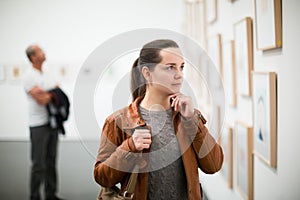 Brunette woman in art museum