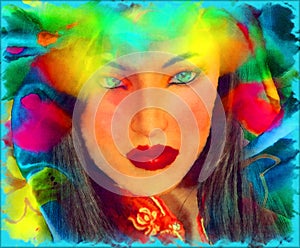 Brunette woman in a beautiful abstract digital art style.