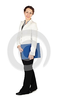 Brunette woman in business dress, hold folder