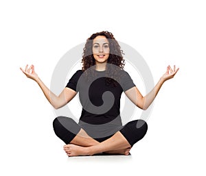 Brunette Woman Doing Yoga Exercises