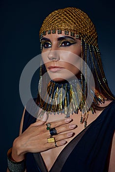 Brunette woman with egyptian makeup and