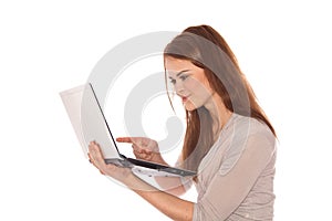 Brunette woman with laptop
