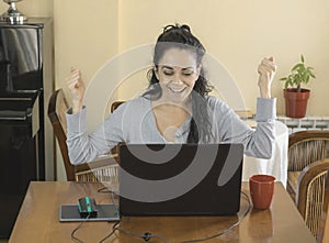 Brunette woman teleworking at home