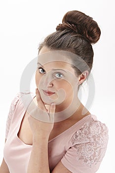 Brunette young woman with chignon