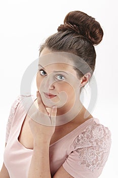 Brunette young woman with chignon photo