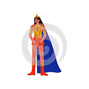 Brunette Young Woman in Superhero Costume, Beautiful Super Girl Character Vector Illustration