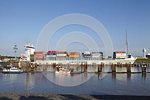 Brunsbuettel - Container vessel at departure of lockage