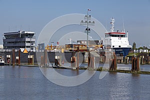 Brunsbuettel - Freighter at departure of lockage