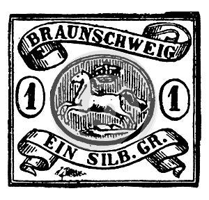 Brunswick Ein Silber Groschen Stamp in 1852, vintage illustration