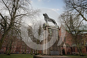 Brunswick Lion Braunschweiger Lowe Monument in front of Lubeck Cathedral - Lubeck, Germany photo