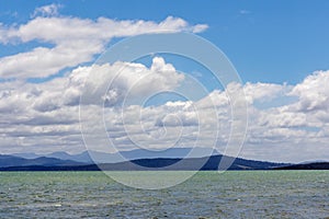 Bruny Island, Tasmania with Mount Wellington and sleeping beauty in backgrou