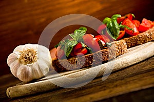 Bruschetta appetizer with fresh tomatoes