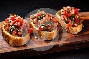 bruschetta with garlic supinely arranged, slight sprinkle of parsley