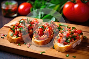 bruschetta with garlic supinely arranged, slight sprinkle of parsley