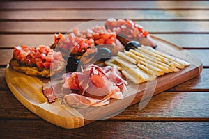 Bruschetta and prosciutto appetizers