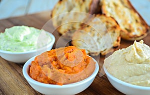 Bruschetta served with various dips