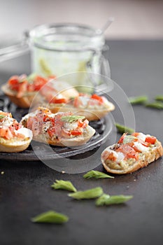 Bruschetta with spruce sprout pesto