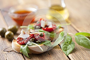 Bruschetta with sundried tomatoes and rocket