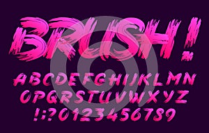 Brush alphabet font. Uppercase handwritten brushstroke letters and numbers.