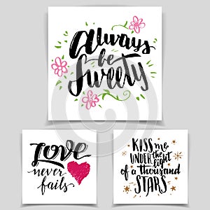 Brush calligraphy love cards set