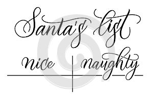 Brush calligraphy Santa`s List Nice and Naughty photo