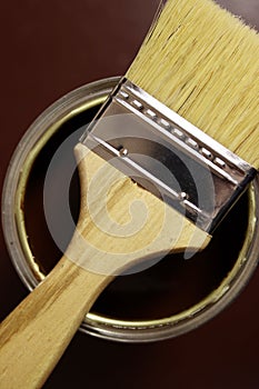 Brush on a can of brown paint