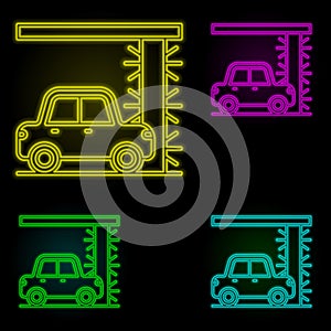 Brush carwash neon color set icon. Simple thin line, outline vector of car wash icons for ui and ux, website or mobile application