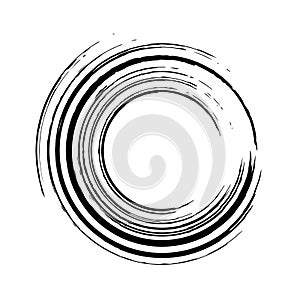 Brush circle. Round spiral. Waves cycle. Circular pattern. Black frames on white background. Rotate ring. Circe line. Border rippl