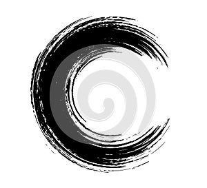 Brush circle. Round spiral. Wavy cycle. Circular pattern. Black frame on white background. Rotate ring. Circe line. Border ripple