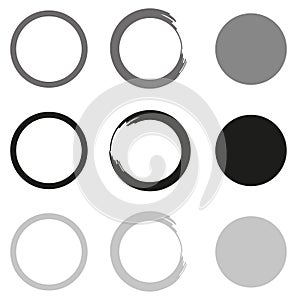 brush circles for decorative design. Photo frame. Circle frame set. Round shape. Vector illustration. Stock image.