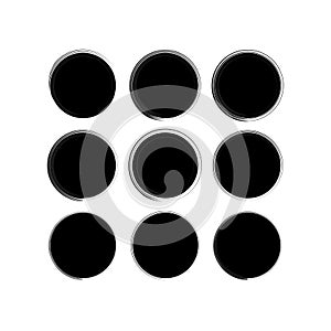 Brush circles in line art style. Round frame set. Grunge texture. Vector illustration. stock image.