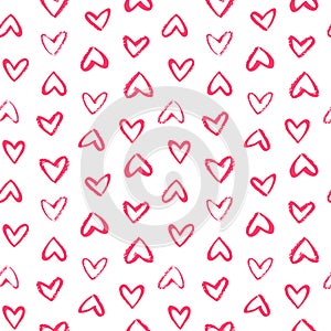 Brush drawn doodle style hearts seamless Valentine day pattern