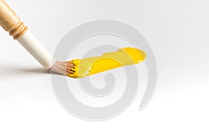 The brush draws a yellow paint line photo