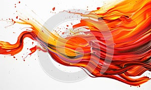 A brush glides across a white canvas. Orange, yellow and red gradient paint stroke. Abstract background