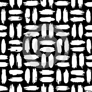 Brush grunge seamless pattern. Stain hand drawn texture. Abstract lines. Checkered background. Repeated black and white pattern. R