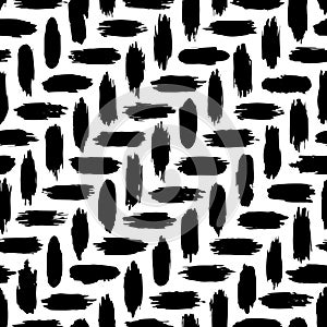 Brush grunge seamless pattern. Stain hand drawn texture. Abstract lines. Checkered background. Repeated black and white pattern. R