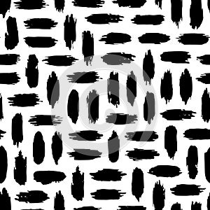 Brush grunge seamless pattern. Stain hand drawn texture. Abstract lines. Checkered background. Repeated black and white pattern. R