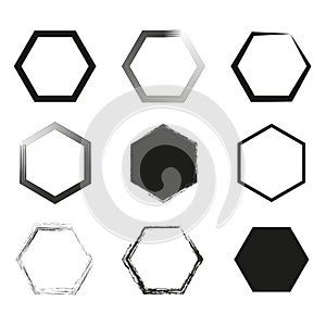 brush hexagons. Geometric shape. Brush texture. Vector illustration.