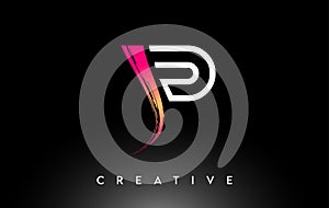 Brush Letter P Logo Design with White Outline and Black Background Vector