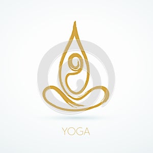 Brush line figure in a lotus pose for yoga and wellness