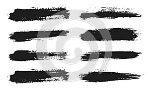 Brush lines set. Vector black paint, ink brush stroke. Dirty artistic design element. Frame or background for text.