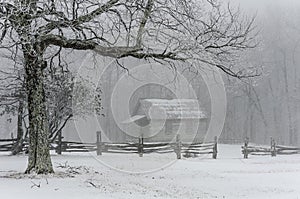 Brush Mountain schoolhouse, winter, Cumberland Gap National Park