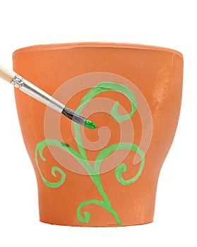 Brush Painting Ornament on Clay Flower Pot