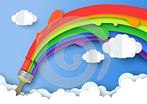 Brush painting rainbow paper cut design vector