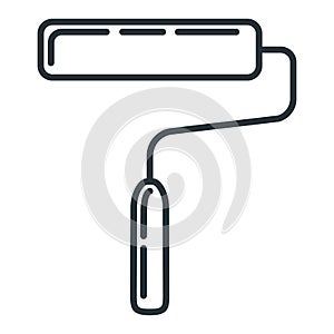 Brush roller for paint renovation house icon toolkit, concept brush repair building art line flat vector illustration, isolated on