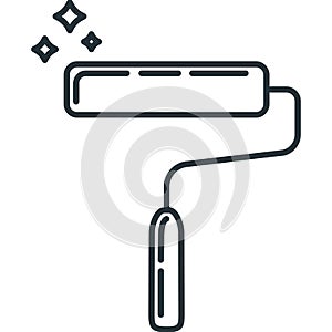 Brush roller for paint renovation house icon toolkit, concept brush repair building art line flat vector illustration, isolated on